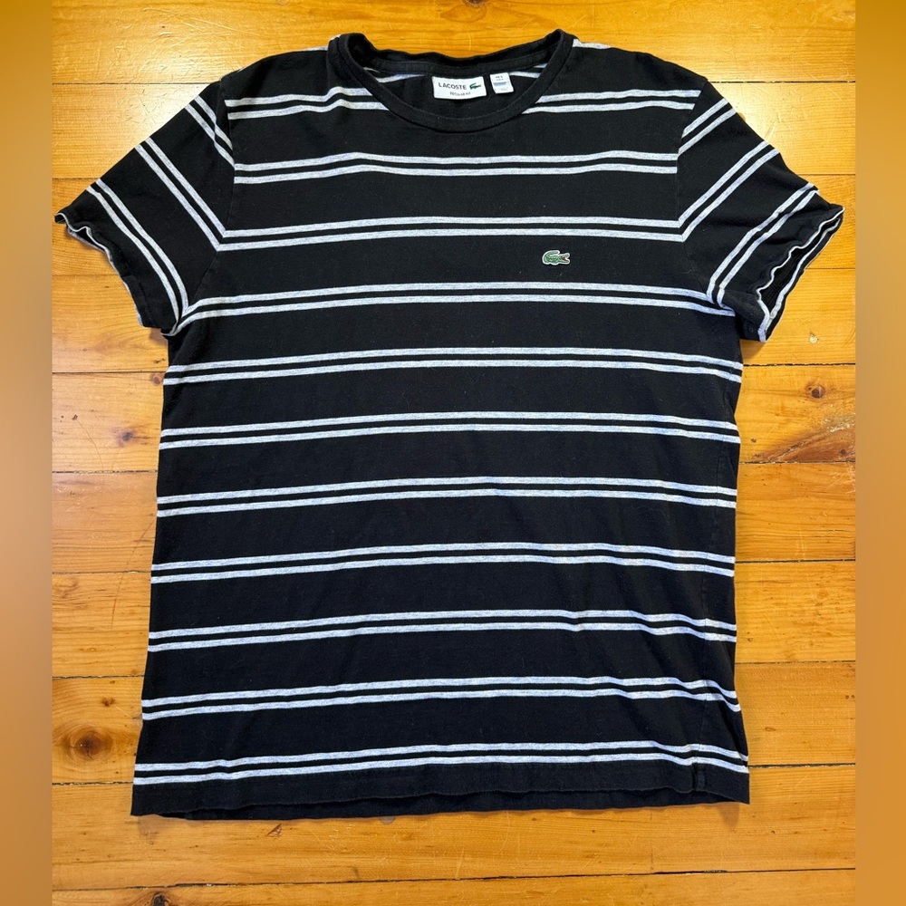 Lacoste Men's Black & White Striped T-Shirt large Regular Fit